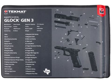 TekMat TEKR17GLOCKG3 Black/White Rubber 17" Long 11" x 17" Glock Gen 3