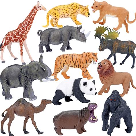 Safari Animals Figures Toys, Realistic Jumbo Wild Zoo Animals Figurines ...