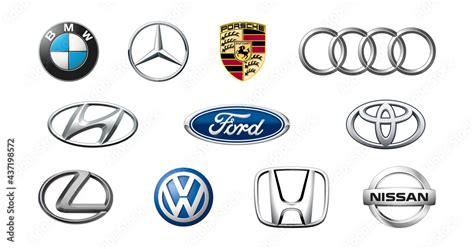 Big set of car brand logo. Top car brands. Black automobile emblems ...