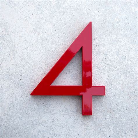 Modern House Number Aluminum Modern Font Number FOUR 4 in RED | Etsy