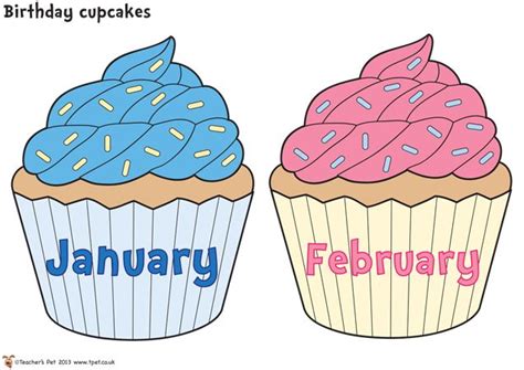 two birthday cupcakes with the words january and february written in ...