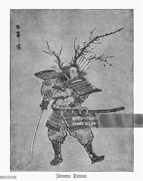 Emperor Jimmu Legendary First Emperor Of Japan Halftone Print 1900 High-Res Vector Graphic ...