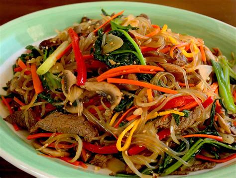 Japchae (Sweet potato starch noodles stir fried with vegetables) recipe by Maangchi