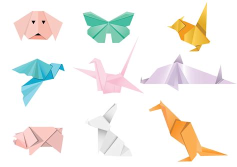 Set Paper animals.Origami animals made of paper in origami technique.Cartoon geometric wild ...