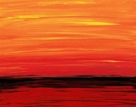 Red Orange Yellow Black Abstract Landscape Art Painting Sunset Sunrise ...