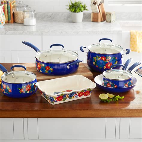 The Pioneer Woman Floral Pattern Ceramic Nonstick 10-Piece Cookware Set New 85081454027 | eBay