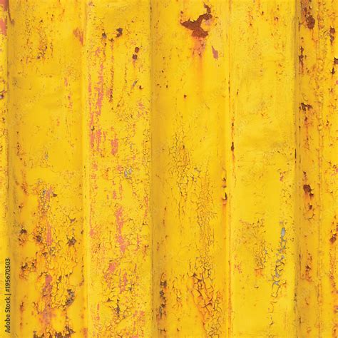 Yellow sea freight container background rusty corrugated pattern, vertical rusted detailed steel ...