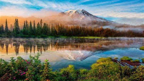 HD wallpaper: spring, mountain, lake, reflection, trees, nature, sky ...