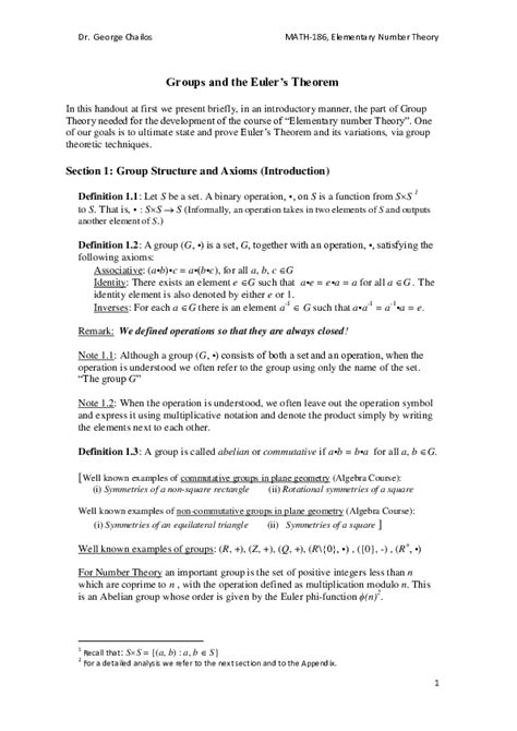 (PDF) Cosets-Lagrange's Theorem-Euler's Theorem (For the Course MATH-186 "Elementary Number ...