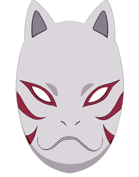 a white mask with red eyes and an angry expression