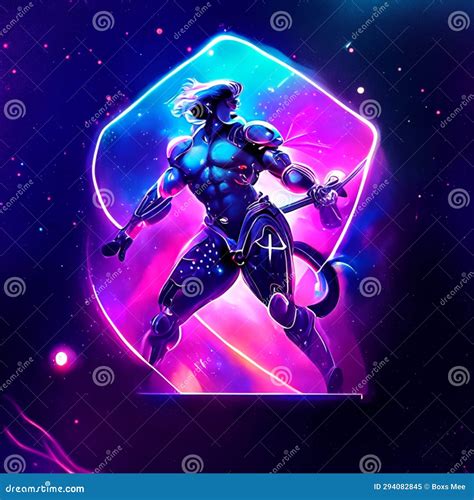 Cyborg Warrior in Neon Light. 3d Rendering. Computer Digital Drawing Stock Illustration ...