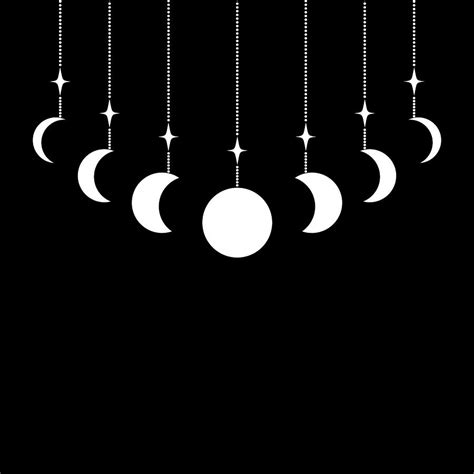 Phases of moon beautiful art. Minimalist moon phases.Black and white lunar phases art Digital ...