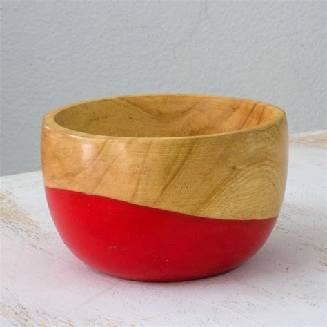 UNICEF Market | Dip Painted Hand Carved Wood Bowl (Small) - Spicy Red