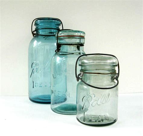 Antique Blue Mason Jars with Glass Lids 1/2 gallon quart