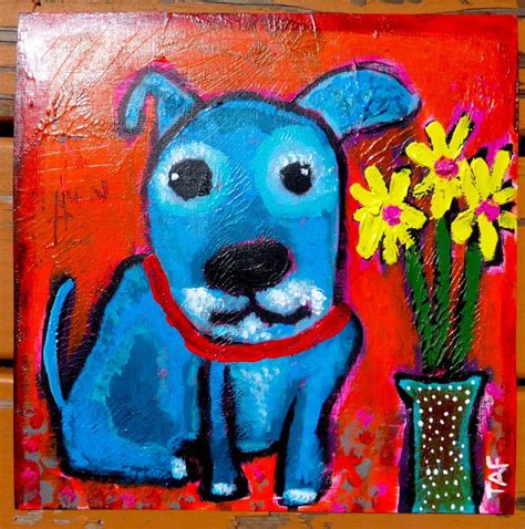 Tracey Ann Finley Original Outsider Raw Folk Art Painting BLUE DOG ...