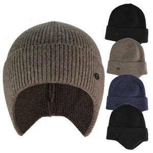 Winter Mens Peaked Knit Warm Fleece Lined Cap Hat Beanie Ear Flaps Work Outdoor | eBay