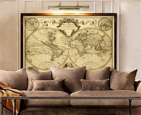 1720 Old World Map,World Map wall art, Historic Map Antique Style map art Guillaume de L'Isle ...