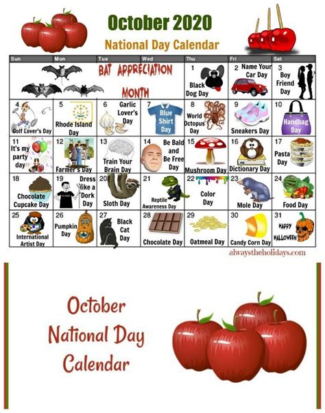 Printable calendar of National Days in October | National holiday ...