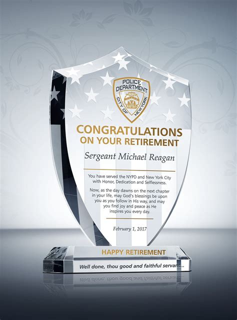 Shield Police Retirement Plaque | Retirement plaques, Recognition ...