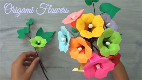 Origami flower - How to make paper flower bouquet, Origami flower tutorial | Origami flowers ...