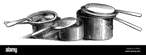 Various old pots and pans illustration Stock Photo - Alamy