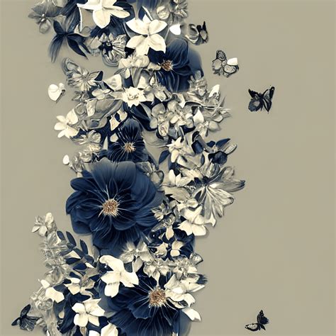 Navy Blue Flowers in a Pale Floral Frame · Creative Fabrica