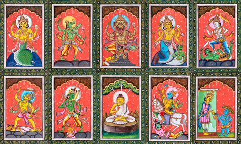 Dashavatara - The Ten Incarnations of Lord Vishnu (Set of Ten Paintings) | Exotic India Art