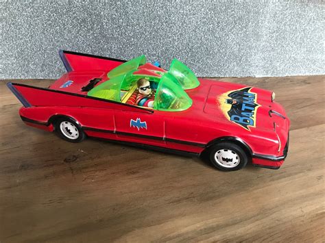 Rare Vintage 1960 Batman and Robin Red Tin Batmobile Aoshin 11, Rare ...