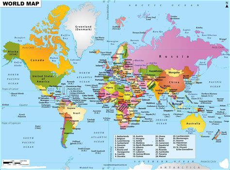 World Map Showing Continents