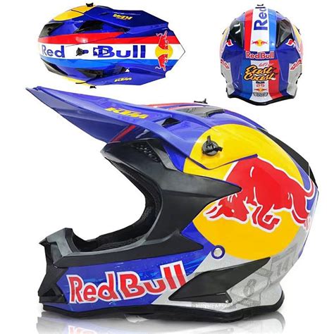 Red Bull Blue Full Face Motorcycle Helmet Scrambler Motorcross Motocross Scrambler Road Dirt ...