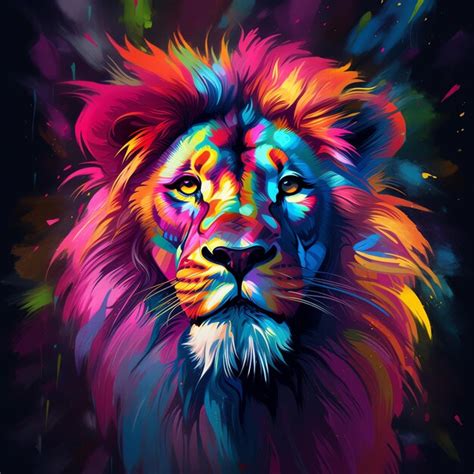 Premium AI Image | A colorful lion with a mane and a rainbow mane.