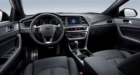 Driver seat view of the Hyundai 2018 Sonata sporty interior design in ...