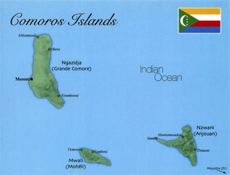 Detailed map of Comoros with flag | Comoros | Africa | Mapsland | Maps ...