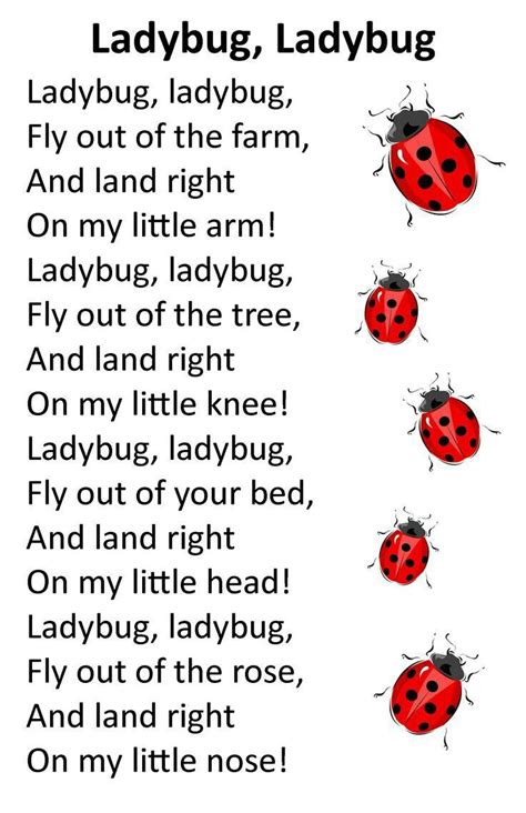 Pin by Rosina Ornelas-levingston on ladybugs | Preschool songs, Kids poems, Classroom songs