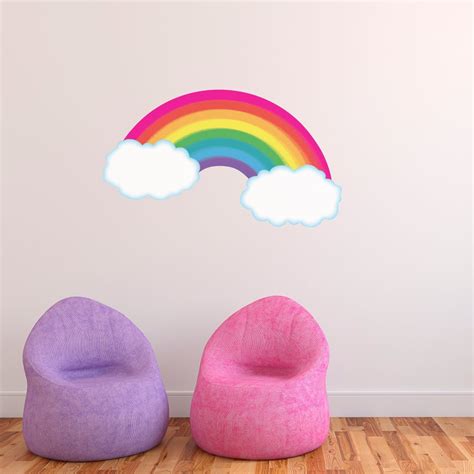 Large Bright Rainbow Wall Decal with Clouds Removable and