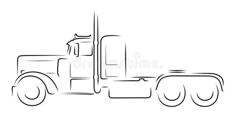 Semi Truck Monochrome Silhouette Stock Vector - Illustration of silhouette, linear: 134214135