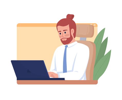 Male computer worker flat concept vector illustration. Office employee. Editable 2D cartoon ...