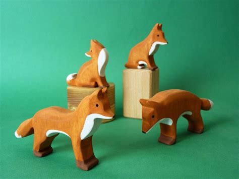 Wooden fox figurine Wooden animal Wooden toy Forest animal | Etsy