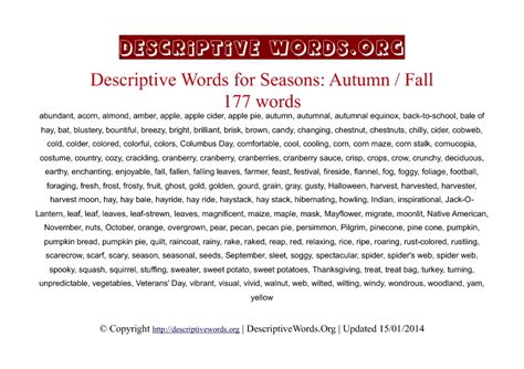 Descriptive Words for Autumn Fall