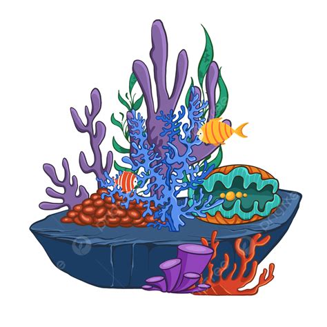 Underwater Coral Reef Clipart PNG Images, Coral Reef Color Ocean Cartoon Drawing, Coral, Seabed ...