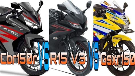 Honda cbr150r vs yamaha r15 v3 vs suzuki gsxr150 top speed - YouTube