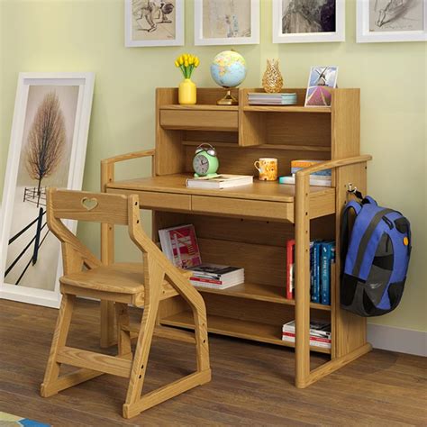 UN Children's wood study tables can lift student desk chair bookcase real boy suit-in Children ...