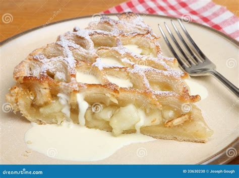 Lattice Pastry Apple Pie Slice with Cream Stock Photo - Image of pastry ...