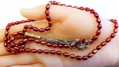 Islamic Prayer Beads Cherry Copper Genuine Pearl Beads & Sterling Silver