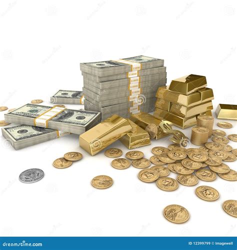 Stacks Of Gold Bars And Money Royalty Free Stock Images - Image: 12399799