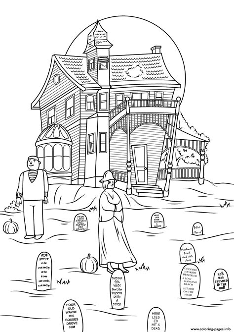 Spooky Haunted House Halloween Coloring page Printable