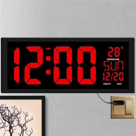 Large Digital Wall Clock Modern Design Living Room Oversize LED Screen Calendar Clock Daylight ...