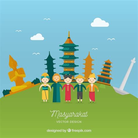 Masyarakat indonesia in cartoon style Vector | Free Download