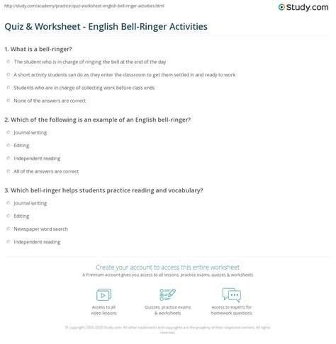 Quiz & Worksheet - English Bell-Ringer Activities | Study.com