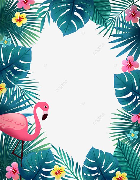 Tropical Flamingo PNG Image, Flamingo And Tropical Plants Border ...